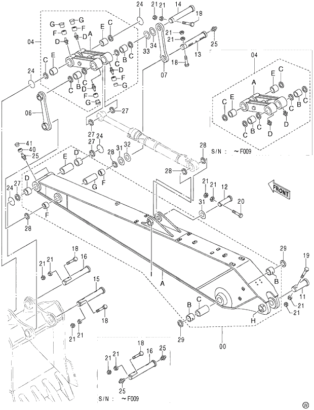 Схема запчастей Hitachi ZX460LCH - 038 LONG ARM 4.9m 450,H,MT,MTH (010001-). 03 BACKHOE ATTACHMENTS