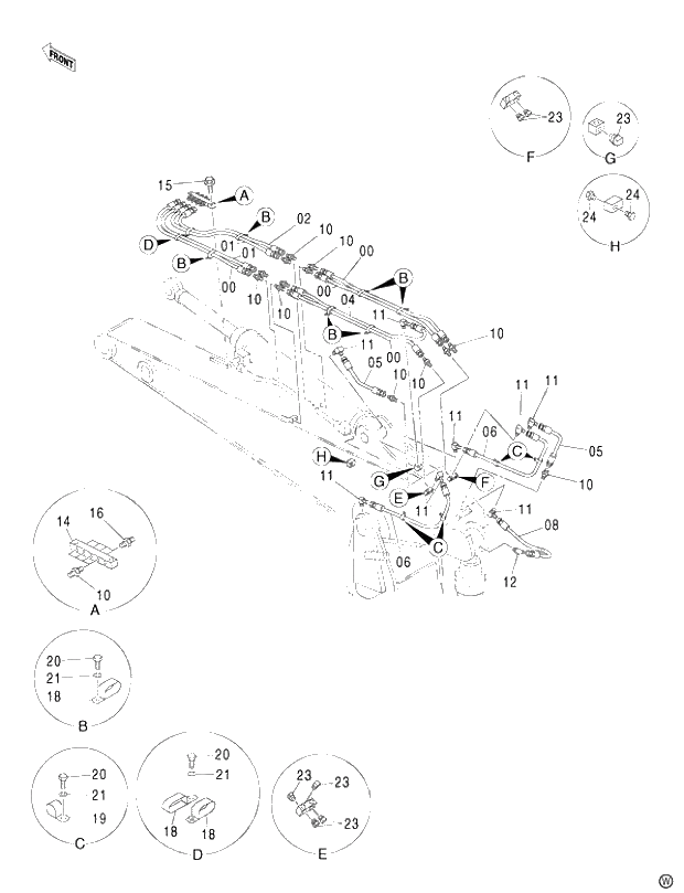 Схема запчастей Hitachi ZX450LC - 039 LUBRICATE PIPING (ARM) (450,H,MT,MTH 010001-460 050001-). 03 BACKHOE ATTACHMENTS