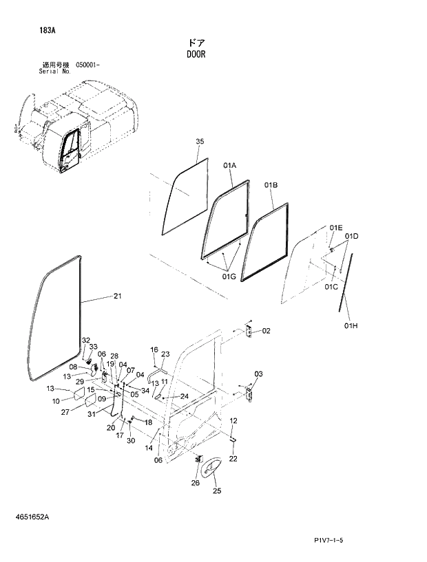 Схема запчастей Hitachi ZX350LCK-3 - 183 DOOR. 01 UPPERSTRUCTURE