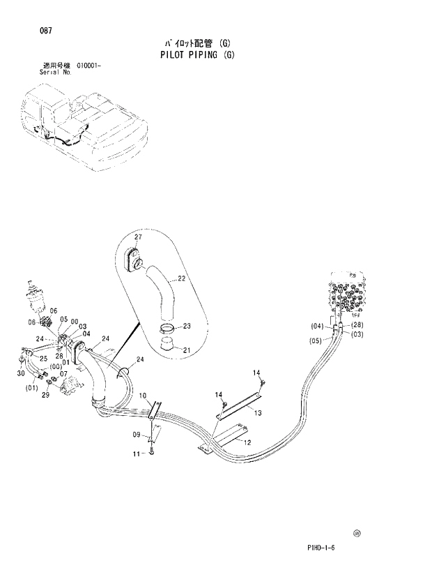 Схема запчастей Hitachi ZX250LC - 087 PILOT PIPING G. UPPERSTRUCTURE