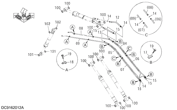 Схема запчастей Hitachi ZX350LCK-3G - 008 FRONT PIPING 03 FRONT-END ATTACHMENTS