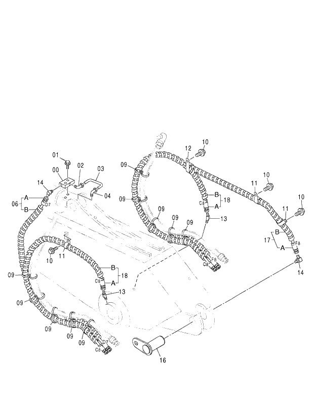 Схема запчастей Hitachi ZX350LCK-3G - 016 AUTO. LUBRICATE PIPING (ARM) 03 FRONT-END ATTACHMENTS