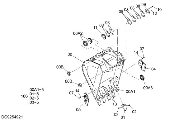 Схема запчастей Hitachi ZX350LCK-3G - 017 BUCKET 1.15m3 (JIS 94) 03 FRONT-END ATTACHMENTS