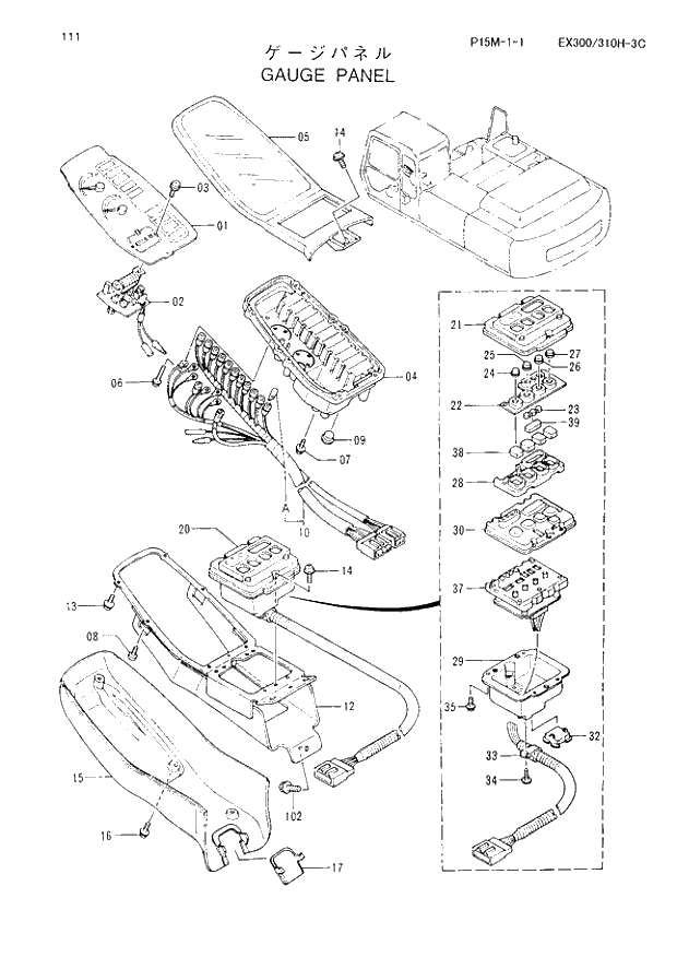 Схема запчастей Hitachi EX300-3C - 111 GAUGE PANEL. 01 UPPERSTRUCTURE