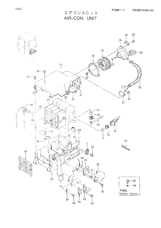 Схема запчастей Hitachi EX310H-3C - 143 AIR-CON. UNIT. 01 UPPERSTRUCTURE