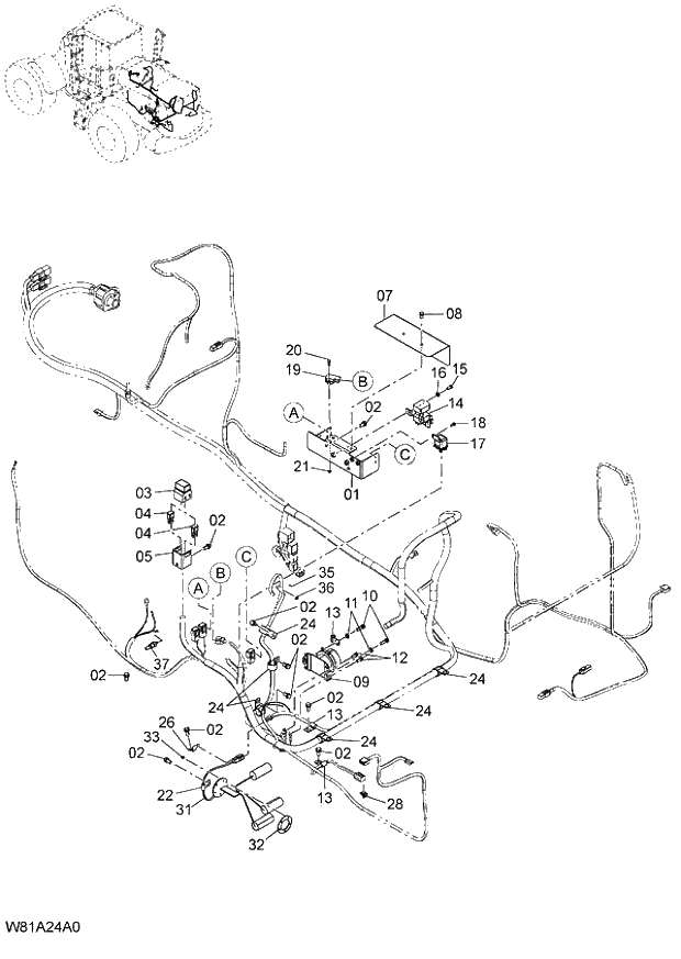 Схема запчастей Hitachi ZW250 - 129_ELECTRICAL PARTS(REAR)(5) (000101-004999, 005101-). 05 ELECTRICAL SYSTEM