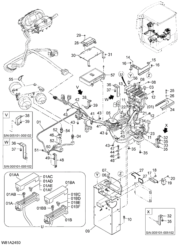 Схема запчастей Hitachi ZW250 - 141_ELECTRICAL PARTS(REAR CONSOLE) 6CH,HCH,HEH (005101-009999). 05 ELECTRICAL SYSTEM