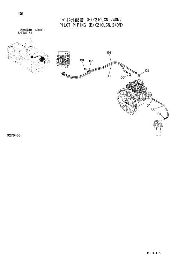 Схема запчастей Hitachi ZX210LCK-3 - 101 PILOT PIPING (B) 210LCN,240N. 01 UPPERSTRUCTURE