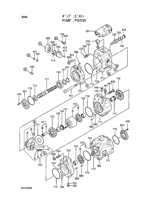 Схема запчастей Hitachi EX450H-5 - 009 PUMP;PISTON 01 PUMP