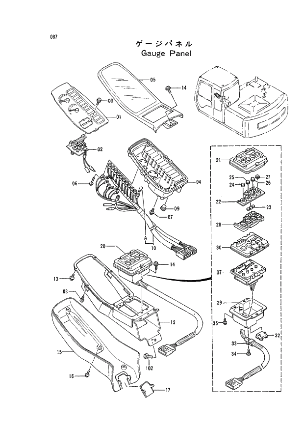 Схема запчастей Hitachi EX120-2 - 087 GAUGE PANEL (030001 -). 01 UPPERSTRUCTURE