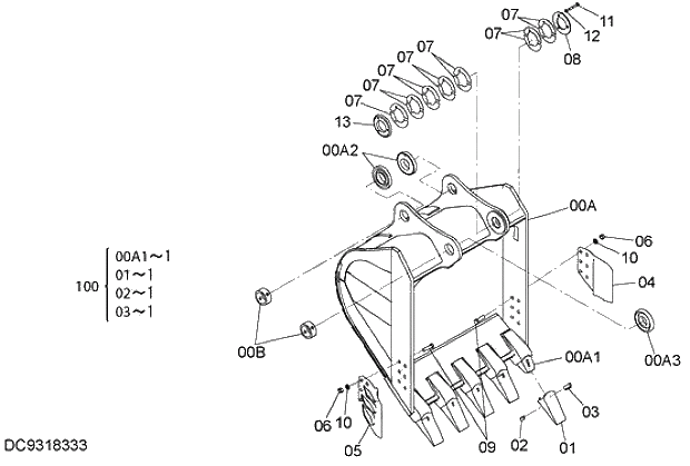 Схема запчастей Hitachi ZX280LC-5G - 014 H BUCKET 1.1m3 (JIS 94) 12 FRONT-END ATTACHMENTS