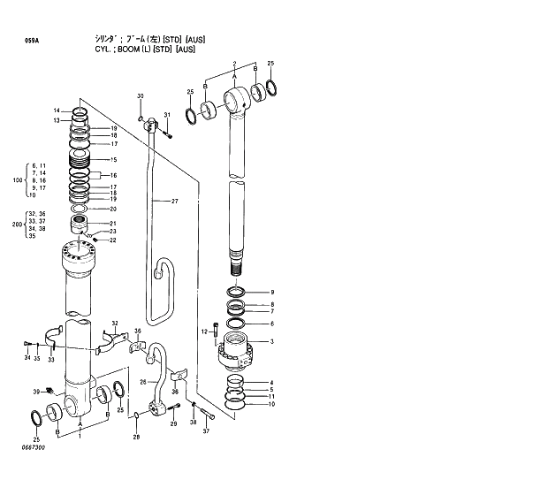 Схема запчастей Hitachi EX210LCH-5 - 059 BOOM CYLINDER (L)(STD)(AUS) 03 CYLINDER