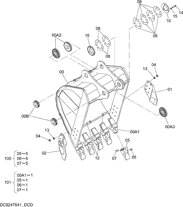 Схема запчастей Hitachi ZX210LCK-5G - 012 H BUCKET 0.8m3 (JIS 94) 12 FRONT-END ATTACHMENTS