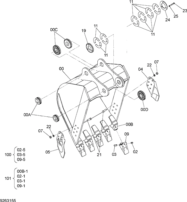 Схема запчастей Hitachi ZX210K-5G - 015 K BUCKET 0.8m3 12 FRONT-END ATTACHMENTS