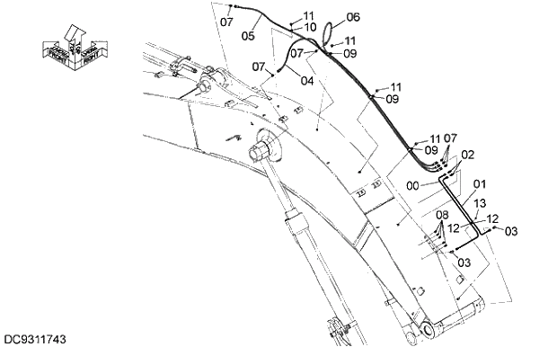 Схема запчастей Hitachi ZX210LCK-5G - 033 LUBRICATE PIPING 12 FRONT-END ATTACHMENTS