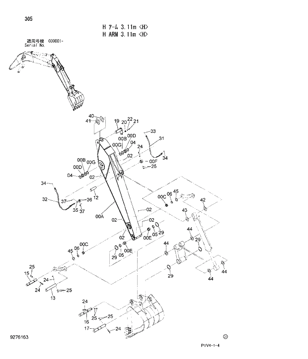 Схема запчастей Hitachi ZX280LCH-3 - 305 H ARM 3.11m H. 04 FRONT-END ATTACHMENTS(2P-BOOM)