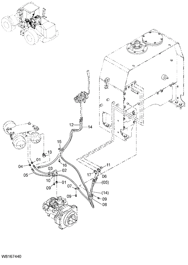 Схема запчастей Hitachi ZW220 - 173_PILOT PIPING(4) (000101-004999, 005101-). 06 HYDRAULIC SYSTEM