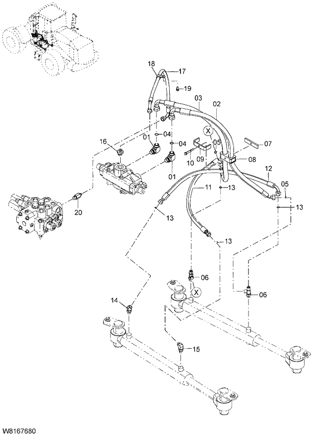 Схема запчастей Hitachi ZW220 - 204_STEERING PIPING(2) (000101-004999, 005101-). 06 HYDRAULIC SYSTEM