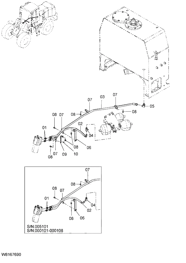 Схема запчастей Hitachi ZW220 - 205_STEERING PIPING(3) (000101-004999, 005101-). 06 HYDRAULIC SYSTEM