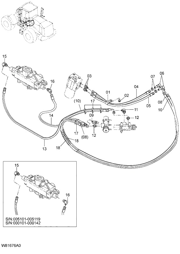 Схема запчастей Hitachi ZW220 - 206_STEERING PIPING(4) (000101-004999, 005101-). 06 HYDRAULIC SYSTEM