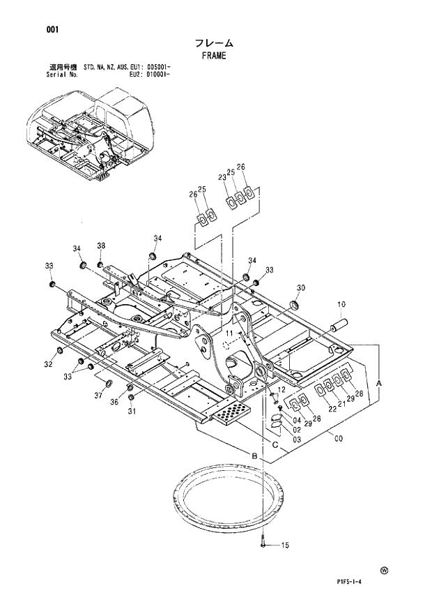 Схема запчастей Hitachi ZX180LC - 001 FRAME (005001 - EU2 010001 -). 01 UPPERSTRUCTURE