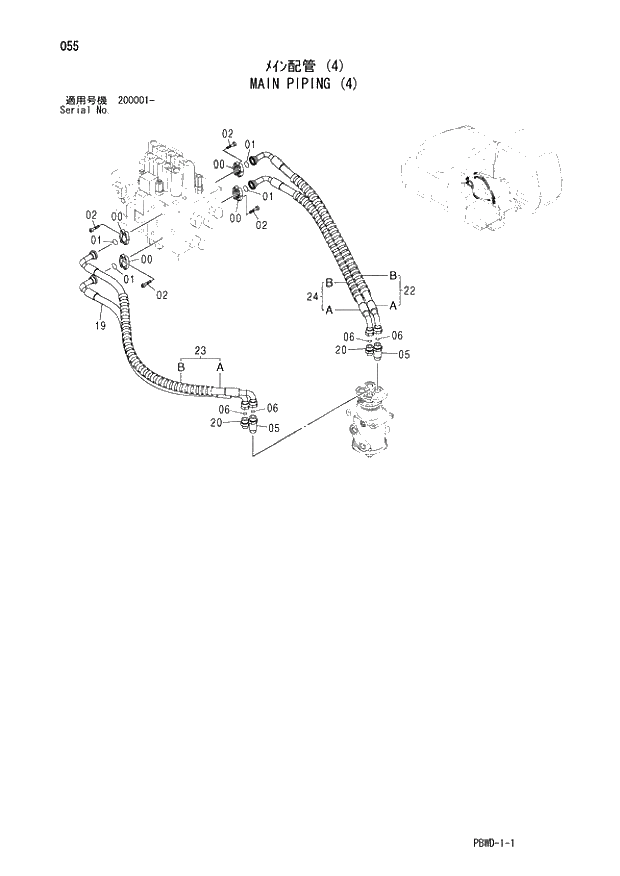Схема запчастей Hitachi ZX210LCK-3G - 055 MAIN PIPING (4) 01 UPPERSTRUCTURE