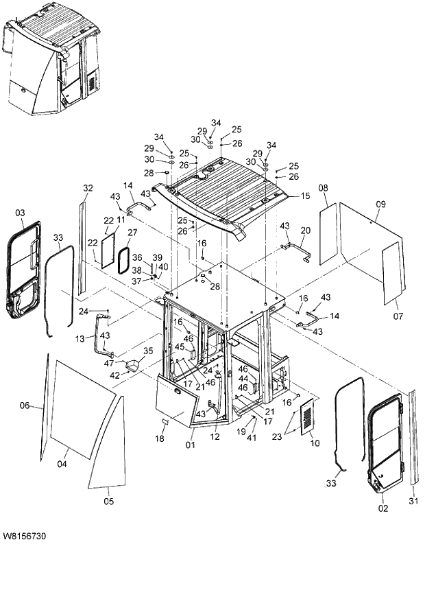 Схема запчастей Hitachi ZW180 - 062 CAB (1) (WITH GPS) (H3F,HCF,HEF,HLF,HPF) (000101-000362, 005101-005200, 008101-008189). 04 CAB