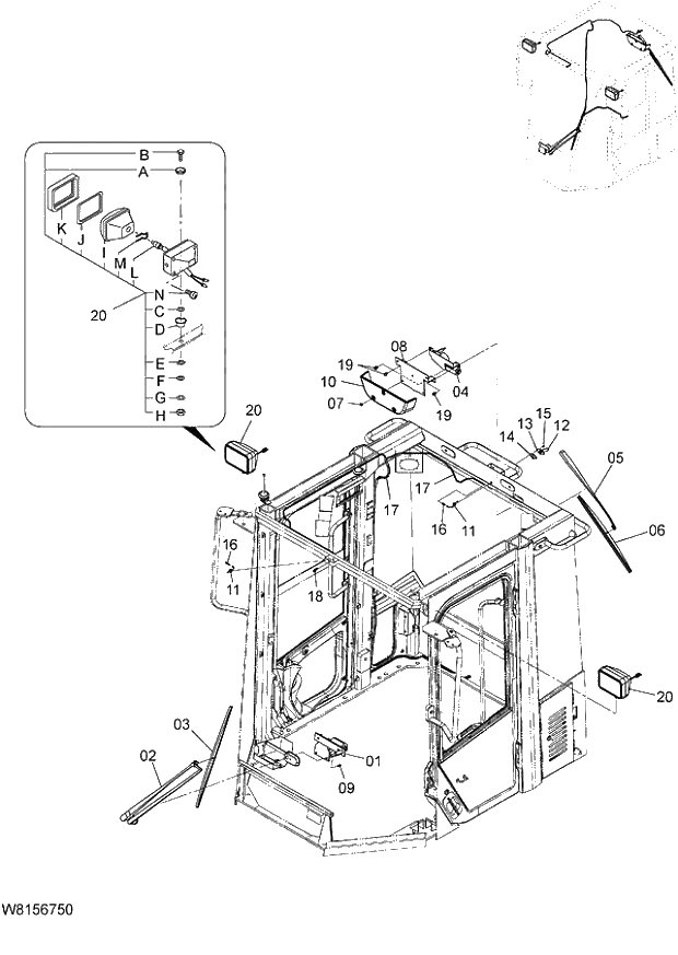 Схема запчастей Hitachi ZW180 - 068 CAB (2) (000101-004999, 005101-). 04 CAB