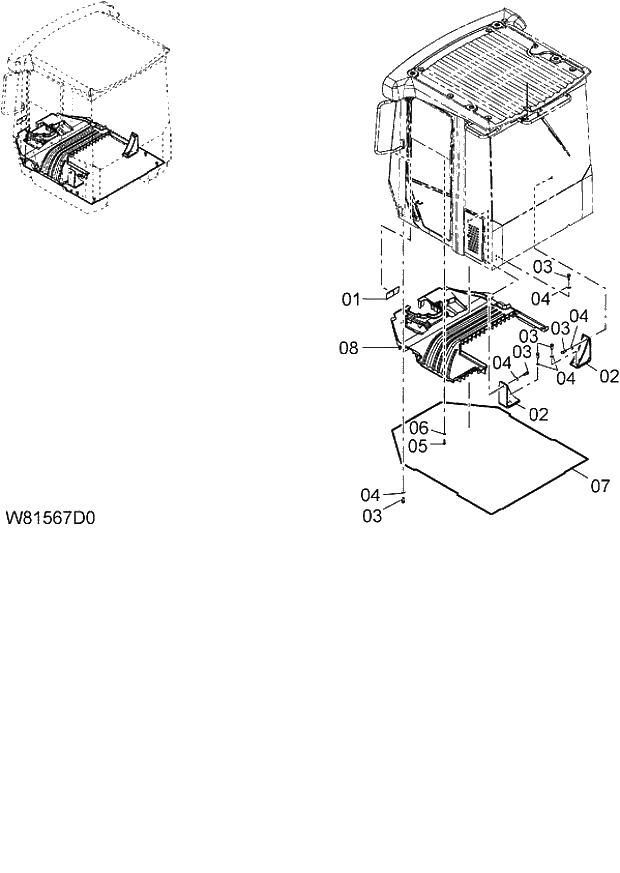 Схема запчастей Hitachi ZW180 - 074 CAB SUPPORT (000101-004999, 005101-). 04 CAB