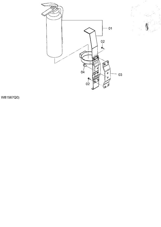 Схема запчастей Hitachi ZW180 - 087 FIRE EXTINGUISHER (FE) (000101-004999, 005101-). 04 CAB