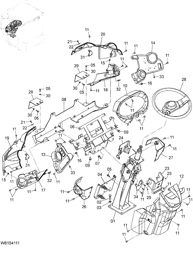 Схема запчастей Hitachi ZW180 - 089 STEERING COLUMN (000424-004999, 005280-007999, 008251-). 04 CAB