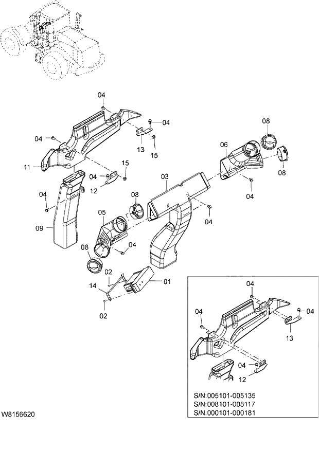 Схема запчастей Hitachi ZW180 - 093 AIR CONDITIONER (2) (000101-004999, 005101-). 04 CAB