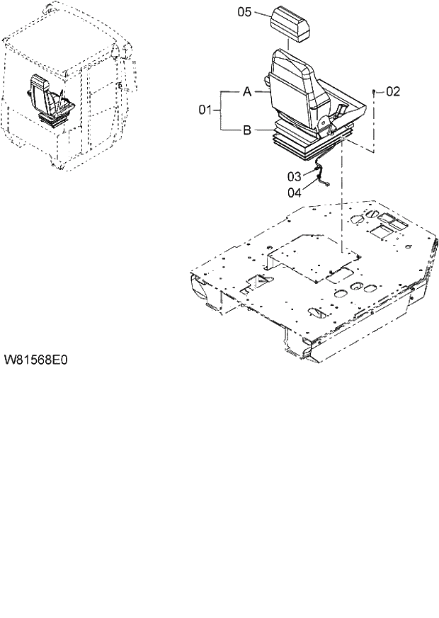 Схема запчастей Hitachi ZW180 - 111 AIR-SUSPENSION SEAT WITH HEAD REST (NO LOGO) (GRAMMER) (SET007) (000101-004999, 005101-). 04 CAB