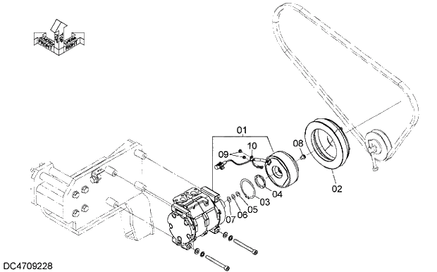 Схема запчастей Hitachi ZX470R-5G - 006 COMPRESSOR 12 AIR CONDITIONER HEATER