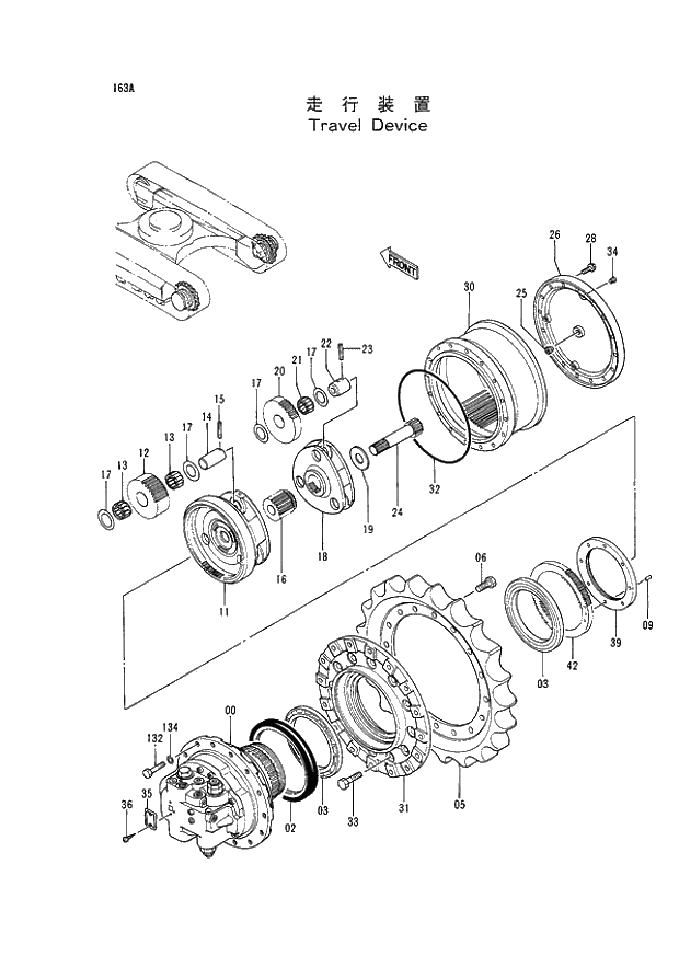 Схема запчастей Hitachi EX120-2 - 163 TRAVEL DEVICE (030001 -). 02 UNDERCARRIAGE