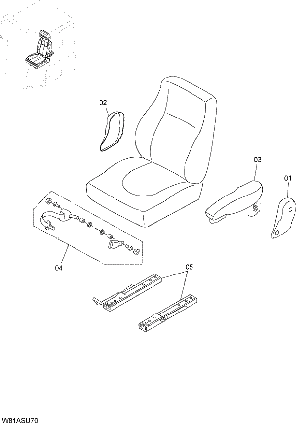 Схема запчастей Hitachi ZW250 - 119_SEAT (GRAMMER) (000101-004999, 005101-). 04 CAB