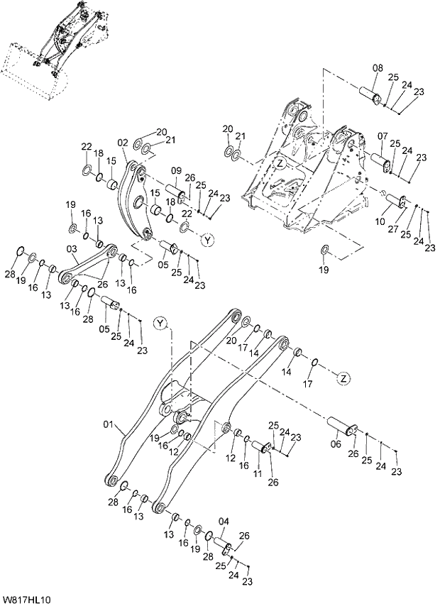 Схема запчастей Hitachi ZW310A - 002 HIGHT LIFT ARM(HLA). 07 LOADER ATTACHMENT