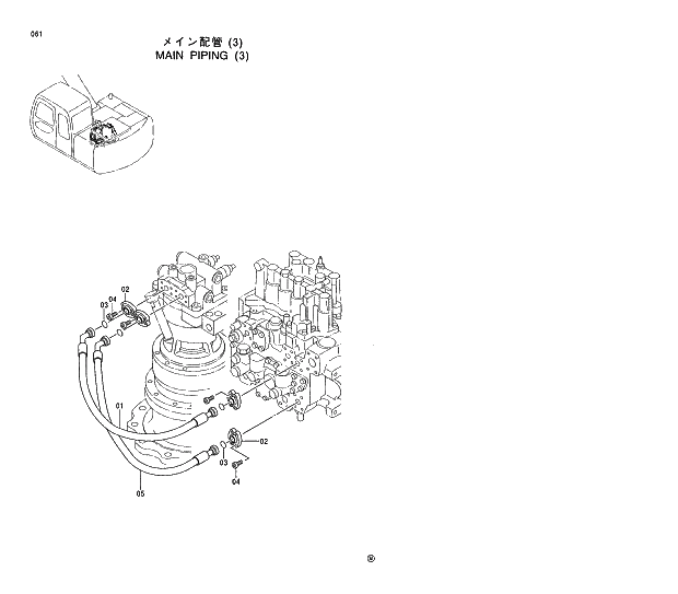 Схема запчастей Hitachi EX120-5 - 061 MAIN PIPING (3) 01 UPPERSTRUCTURE