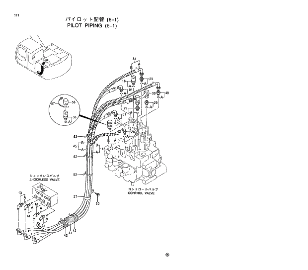 Схема запчастей Hitachi EX130H-5 - 111 PILOT PIPING (5-1) 01 UPPERSTRUCTURE