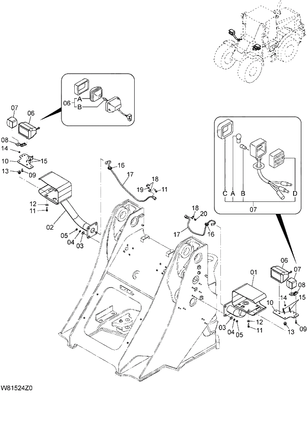 Схема запчастей Hitachi ZW180 - 138 HEAD LIGHT (HLF) (CLF001) (008101-). 05 ELECTRICAL SYSTEM
