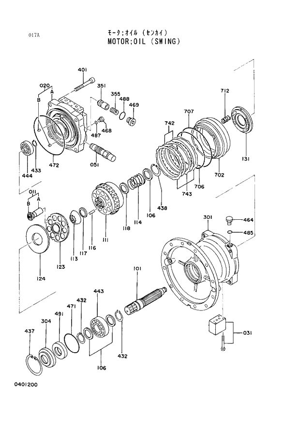 Схема запчастей Hitachi EX400 тип B - 017 MOTOR;OIL (SWING) 02 MOTOR;OIL