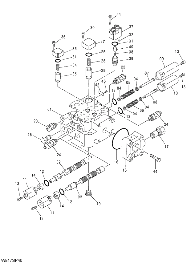 Схема запчастей Hitachi ZW310A - 001 VALVE MAIN(2SP). 03 VALVE