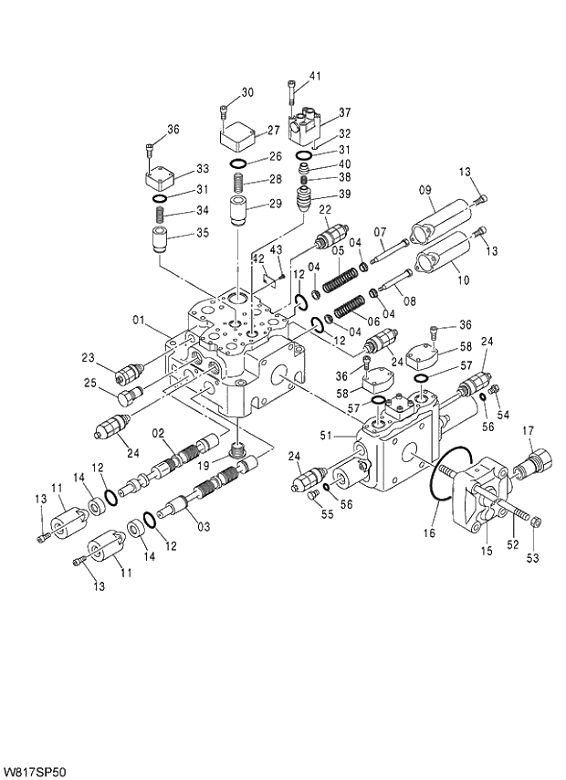 Схема запчастей Hitachi ZW310A - 002 VALVE MAIN(3SP). 03 VALVE
