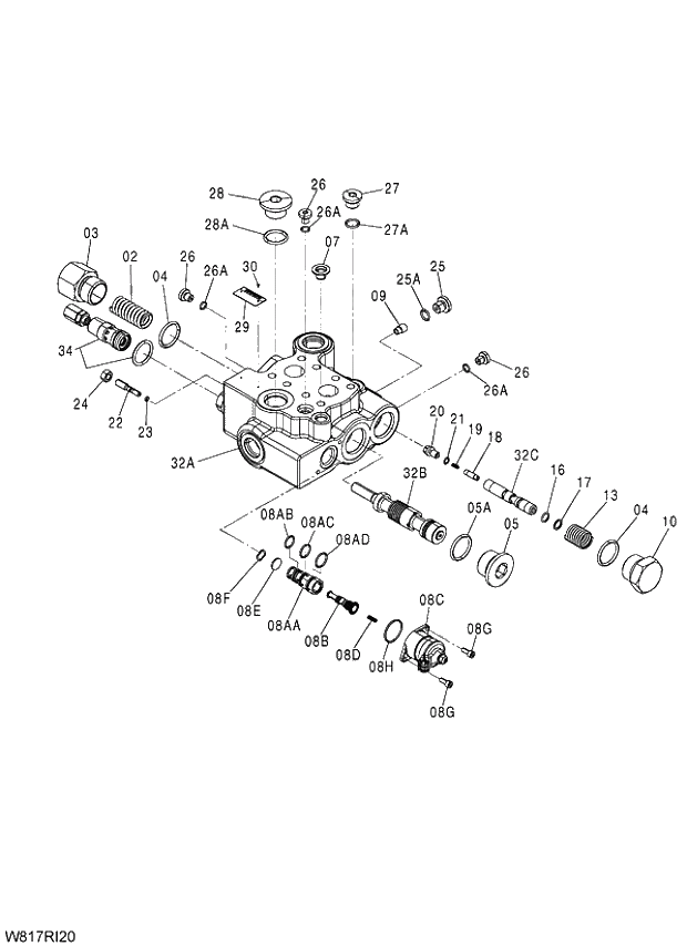 Схема запчастей Hitachi ZW310A - 003 VALVE CONTROL(RID). 03 VALVE