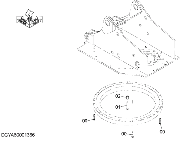 Схема запчастей Hitachi ZX280-5G - 002 SWING BEARING PARTS (UPPERSTRUCTURE) 01 FRAME,COVER