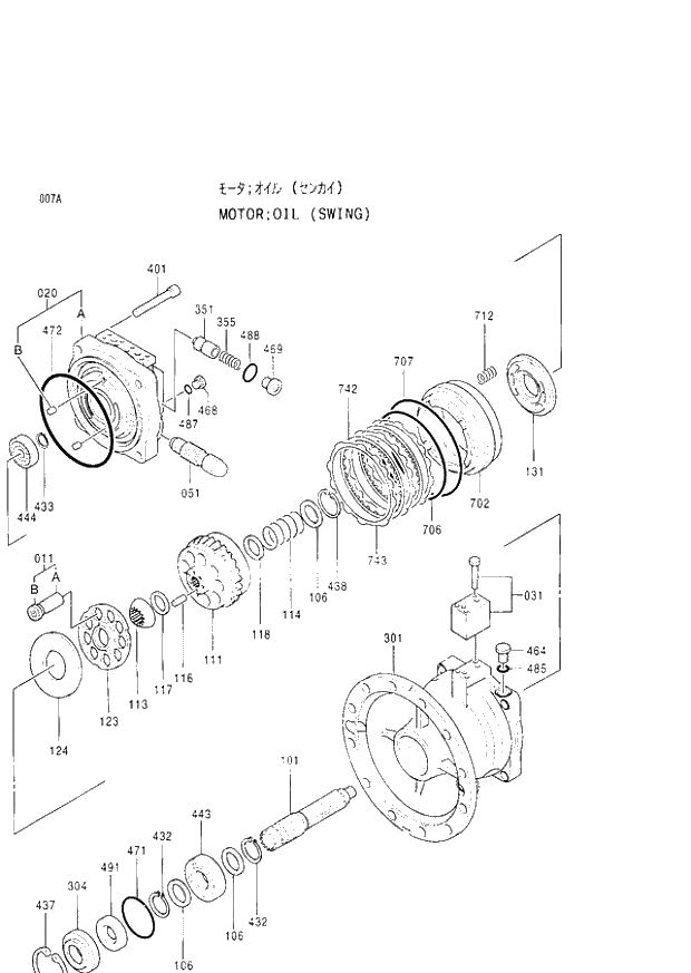 Схема запчастей Hitachi EX300LC-2 - 007 OIL MOTOR (SWING) (005001 -). 02 MOTOR