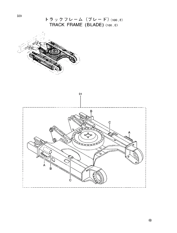 Схема запчастей Hitachi EX110M-5 - 329 TRACK FRAME WITH BLADE 100,E UNDERCARRIAGE