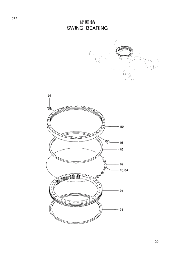 Схема запчастей Hitachi EX110M-5 - 347 SWING BEARING UNDERCARRIAGE