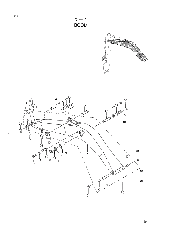 Схема запчастей Hitachi EX100M-5 - 411 BOOM FRONT