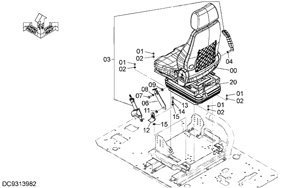 Схема запчастей Hitachi ZX470-5G - 018 AIR-SUSPENSION SEAT PARTS (WITH HEATER) 11 FLOOR PARTS